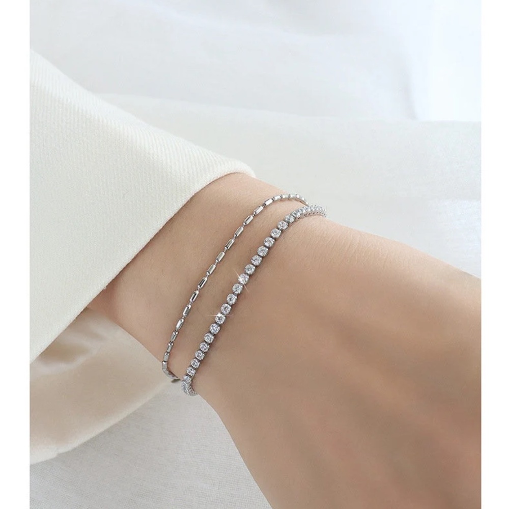 Dainty Silver Tennis Layer Bracelet, Rice Bead Bracelet, One CASP